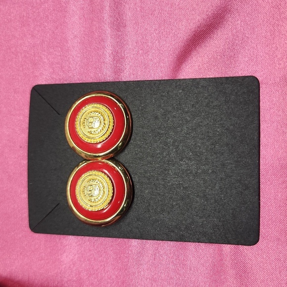 Elegant Red and Gold Earrings - Picture 1 of 4